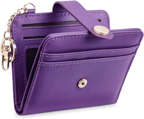 Vista 19 de POIUGOYA Billetera delgada para mujer, con bloqueo RFID, plegable, tarjetero con cremallera y bolsillo para monedas, ventana para identificación