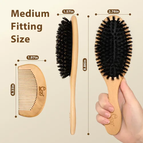 Vista 9 de BLACK EGG Cepillo de cerdas de jabalí para mujeres, hombres y niños, cerdas naturales suaves para cabello delgado y fino, restaura brillo y textura