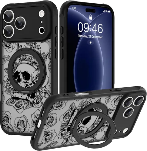 Vista 88 de OOK Funda magnética para iPhone 13 Pro Max [compatible con MagSafe] Funda delgada translúcida mate con flor silvestre negra, protección para lente