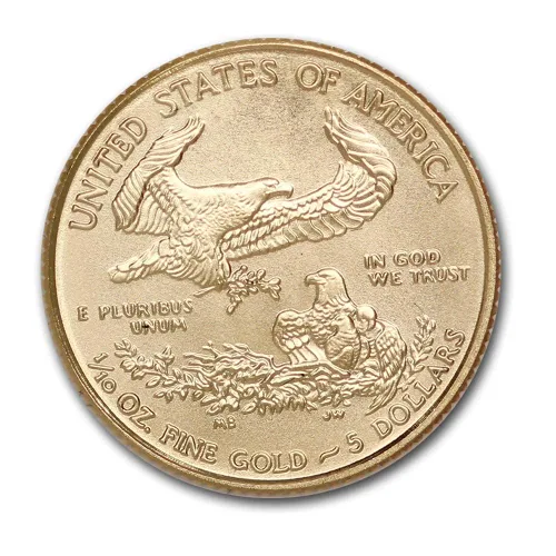 Vista 2 de 1986 - Presente (Año aleatorio) Moneda de Águila de Oro Americano de 1/10 oz Brillante sin Circular (Tipo 1 o Tipo 2) con Certificado
