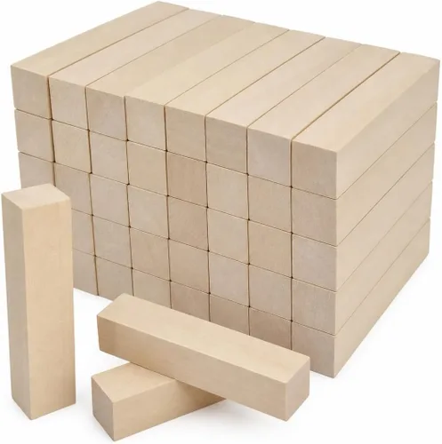 Vista 9 de RHBLME 40 bloques de tallado de tilo, bloques de madera sin terminar de 4 x 1 x 1 pulgada para tallar, cubos de madera maciza suave para tallar