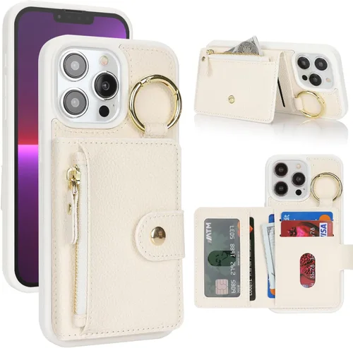 Vista 57 de Funda para iPhone 14 Plus con tarjetero, color negro Funda con cremallera y ranura para mujer y hombre