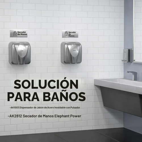 Vista 2 de Secador de manos comercial AIKE Elephant Power de alta velocidad con viento cálido automático, cubierta de acero inoxidable cepillado AC110V-130V