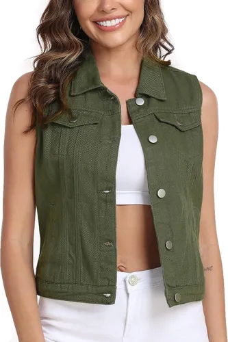Vista 8 de Xeoxarel Chaleco de mezclilla para mujer, chaqueta vaquera sin mangas (XS-XXL)