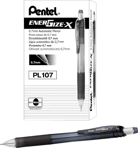 Vista 3 de Pentel Energize-X - Portaminas (0.028 in, barril negro, caja de 12 unidades)