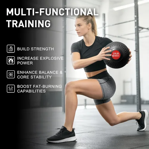 Vista 5 de Slam Ball 8-10 lb Medicine Ball Weighted Balls for Exercise and Workout, Strength, Cardio, Cross-Training and Core Workouts