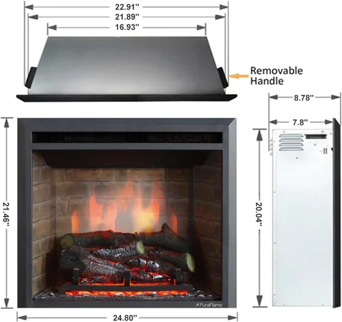 Vista 2 de PuraFlame - Inserto eléctrico de chimenea occidental con sonido crepitante de fuego, control remoto, 750/1500 W, negro, 22 53/64 pulgadas de ancho x