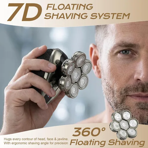 Vista 3 de Afeitadoras de cabeza 7D para hombres calvos, maquinilla de afeitar eléctrica a prueba de agua para hombres con pantalla LED, afeitadoras de cabeza