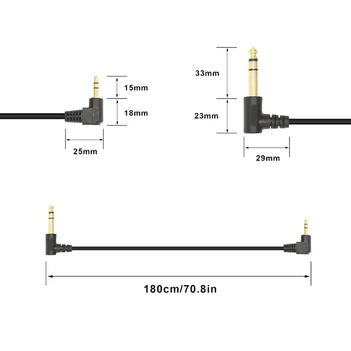 Vista 6 de Cable de audio estéreo de 90 grados de 1/8 a 1/4, ángulo recto TRS macho de 0.138 in a cable auxiliar TRS macho de 0.250 in para guitarra, piano