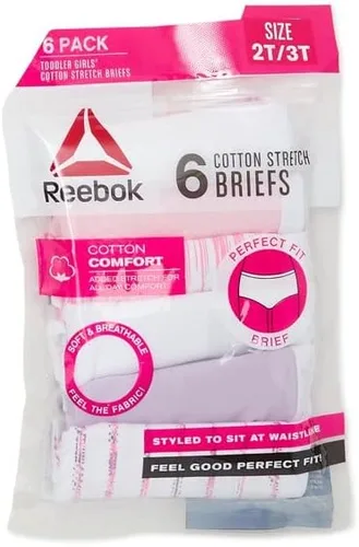 Vista 2 de Reebok Paquete de 6 calzoncillos elásticos de algodón para niñas pequeñas