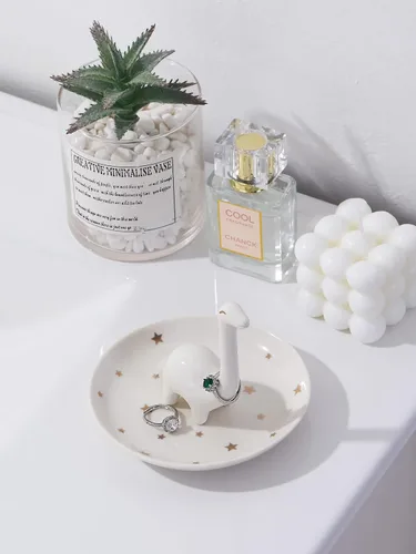 Vista 7 de PUDDING CABIN Soporte para anillos de dinosaurio blanco, regalos de cumpleaños para mujeres, bandeja de joyería única para anillos, aretes