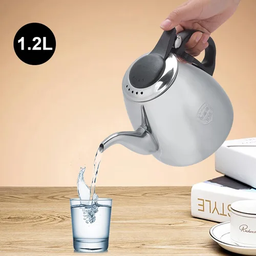 Vista 2 de Tetera de estufa de acero inoxidable de 1.2 l y 1.5 L, tetera para té, cafetera, hervidor de agua, mango resistente al calor (1.2L)