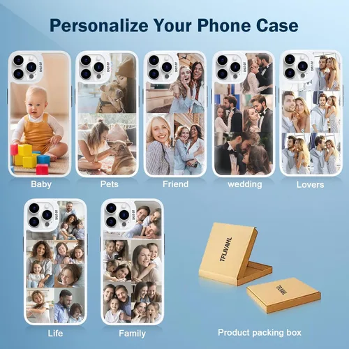 Vista 6 de Fundas de teléfono personalizadas para iPhone 16 15 14 13 12 11 Pro/Max/Plus/XR/XS/X, crea tu propia funda con foto - Funda personalizada para 1 Foto