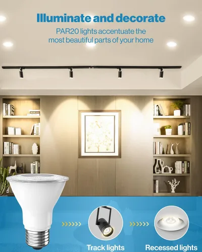 Vista 2 de Sunco Paquete de 10 Bombillas LED PAR20, Bombillas de Luz de Riel Iluminación de Inundación Interior Exterior, Alto Brillo, 800 LM, 8W