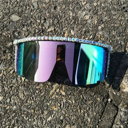 Vista 2 de mincl Gafas de sol de una sola pieza con diamantes de imitación, unisex, con pantalla de cristal brillante, gafas de sol