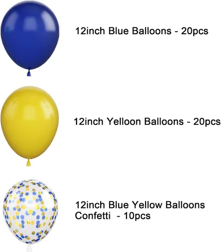Vista 2 de Globos azules y amarillos, globos de confeti azul y amarillo para decoración de fiestas, 12 pulgadas, paquete de 50