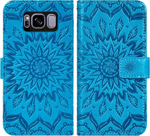 Vista 5 de Funda de teléfono para Samsung Galaxy S8 Plus con protector de pantalla de vidrio templado, funda de cuero con tapa para tarjetero, accesorios