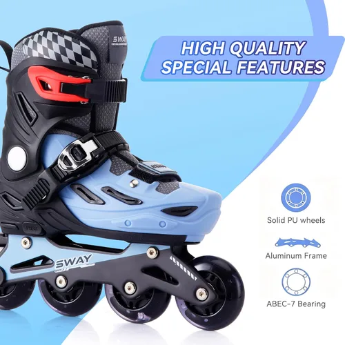 Vista 3 de SWAY Patines en línea ajustables en 4 tallas para niñas y niños, todas las ruedas se iluminan, patines en línea para exteriores para niños y jóvenes