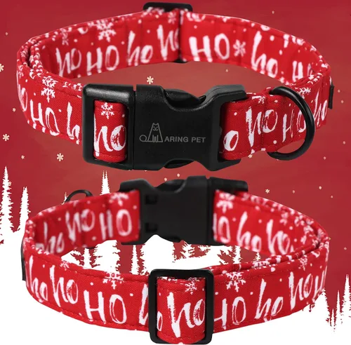 Vista 2 de Aring Pet Collar navideño para perro, lindo, ajustable, de algodón, para cachorros, perros pequeños, medianos y grandes, con copos de nieve, rojo Z