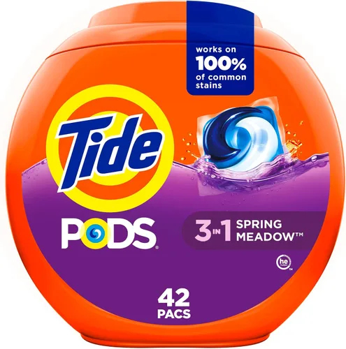 Vista 30 de Tide PODS detergente para ropa en cápsulas, removedor de manchas 3 en 1, combatiente de olores, protector de color, 42 unidades, compatible con HE
