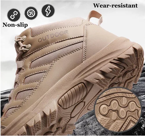 Vista 4 de Botas de senderismo para hombre, ligeras, a medio tobillo, botas de combate tácticas para exteriores