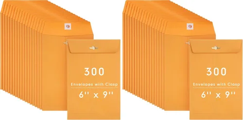 Vista 9 de 300 sobres Manilla de 6 x 9 pulgadas, cierre de papel kraft con cierre de cierres para almacenar correo, papel kraft de 28 libras para documentos