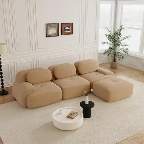 Vista 74 de Sofás modulares sin hueso de 152.8 pulgadas para sala de estar, sofá modular con diván en forma de L, cómodo asiento profundo tapizado de tela