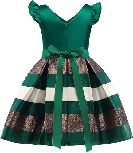 Vista 2 de NSSMWTTC 2-10T Vestidos de niña con rayas, vestido para niños pequeños, vestido de Navidad, vestido de boda, vestido de fiesta