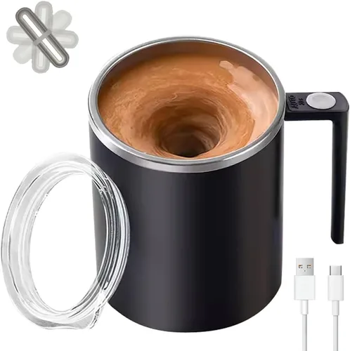 Vista 7 de Taza de café autoagitable, apta para café, leche, cacao y otras bebidas, botella aislada (temperatura negra, 12 onzas)