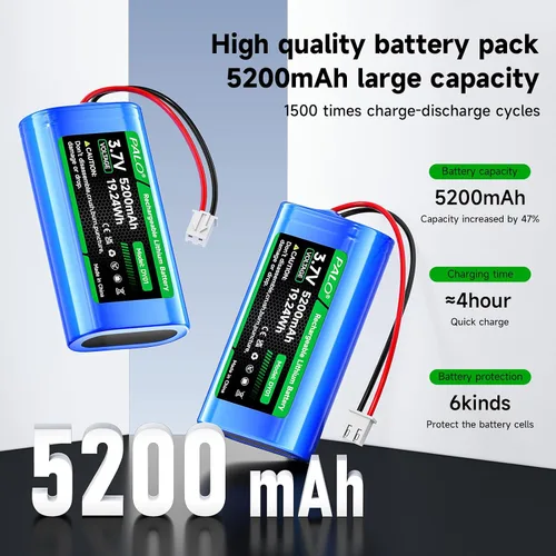 Vista 2 de Batería de iones de litio de 5200 mAh 3.7 V con enchufe JST-PH JST 2.54/2P (no JST-PH 2.0 2 pines), batería recargable de litio de 3.7 voltios