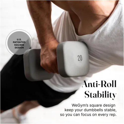 Vista 93 de WeGym SafeGrip - Mancuernas cuadradas con asas antideslizantes, pesas libres estéticas para entrenamientos en casa, diseño estable que evita rodar