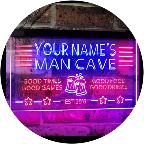Vista 14 de ADVPRO Letrero de neón LED personalizado con texto en inglés "Man Cave Home Bar Est. Year Single Color LED Neon Sign 12 x 8.5" st4s32-x0012a-tm-b