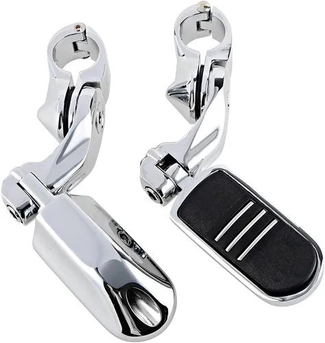 Vista 5 de Astra Depot Estriberas cromadas izquierda derecha con reposapiés Streamliner compatible con protector de motor Harley 1 1/4" 1.260 in