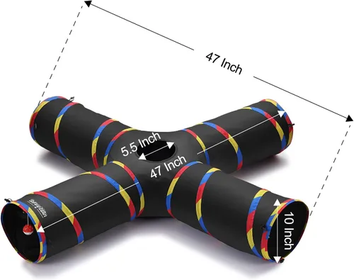 Vista 2 de Túneles grandes de 4 vías para gatos de interior, juguete de túnel de juego de 10 pulgadas de diámetro y 47 pulgadas de largo, tubo para gatos