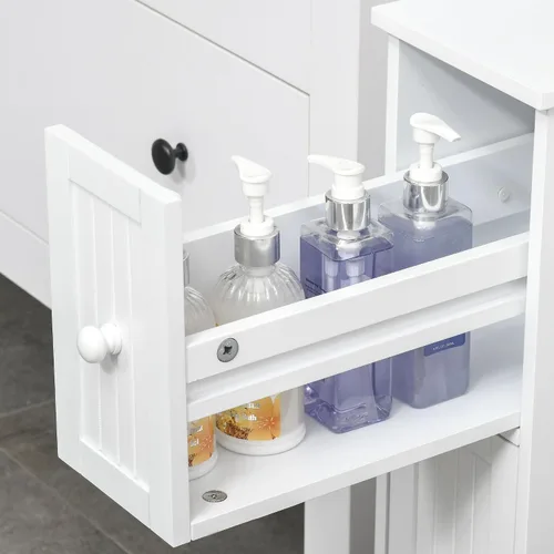 Vista 8 de kleankin Armario de baño delgado, soporte para papel higiénico, cajones