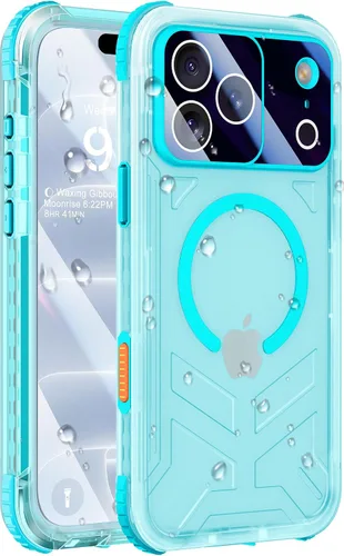 Vista 55 de Funda impermeable para iPhone 15 con Magsafe, protector de pantalla, cordón, IP68 militar de cuerpo completo a prueba de golpes, para deportes Negro