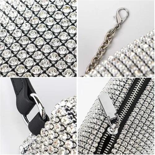 Vista 5 de Bolso de mano de noche con cristales brillantes para mujeres y niñas, bolso cruzado brillante para boda, graduación, fiesta, club, bolsos