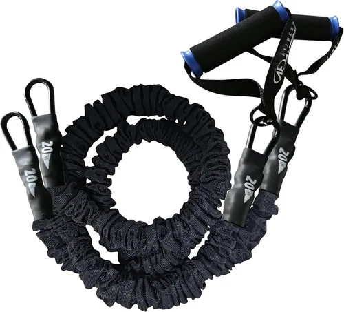 Vista 13 de Valor Fitness Bandas de resistencia – 5 libras a 25 libras – Mosquetones adjuntos y 2 bandas por opción de peso con asas – Funda cubierta