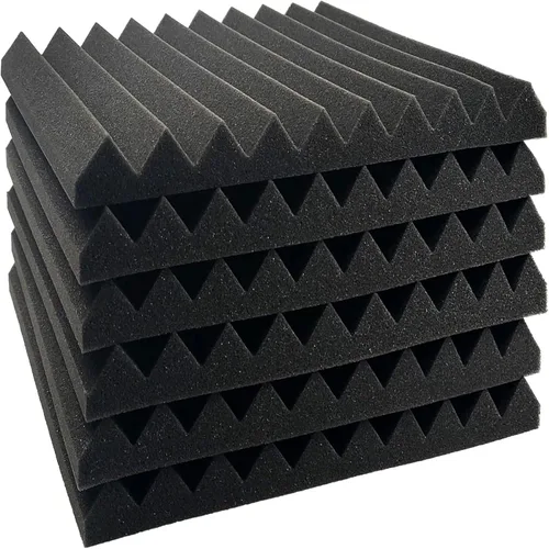 Vista 11 de 12 paneles de azulejos de espuma acústica de cuña, paneles de espuma a prueba de sonido de 12 x 12 x 1 pulgada, resistentes al fuego, aislamiento