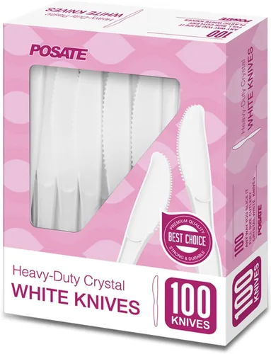 Vista 10 de POSATE Cuchillos de plástico negro, cuchillos de plástico desechables resistentes, paquete de 100, suministros para fiestas