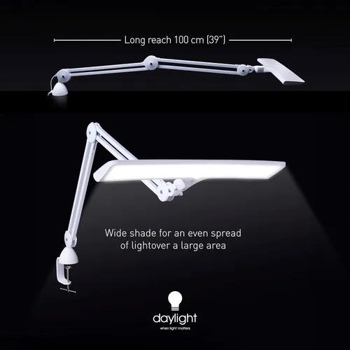 Vista 3 de Daylight Company Lumi Lámpara de tarea, +95 CRI, 4000 Lux, luz artesanal, lámpara de escritorio súper brillante, regulable al tacto, 2 niveles