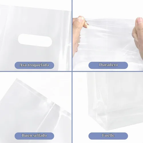 Vista 3 de LazyMe Bolsas transparentes para mercancía con asas troqueladas, 11 x 15 pulgadas, 100