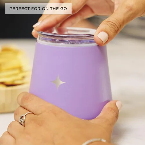Vista 6 de JoyJolt Vaso de vino con triple aislamiento con tapa de 12 onzas, tapa deslizante y con pajita. Vaso de vino de acero inoxidable de doble pared al