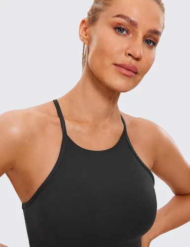 Vista 4 de CRZ YOGA Butterluxe - Brasier deportivo de cuello alto y espalda en Y para mujer, con relleno, espalda cruzada, tirantes delgados