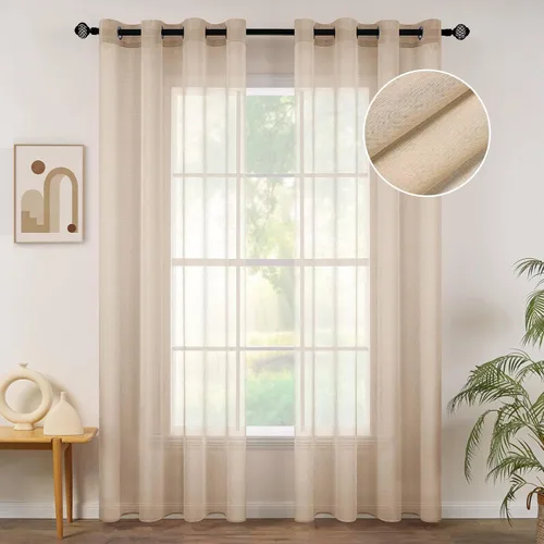Vista 16 de MIULEE 2 paneles de cortinas semitransparentes beige para ventana, elegantes con ojales en la parte superior, cortinas de gasa