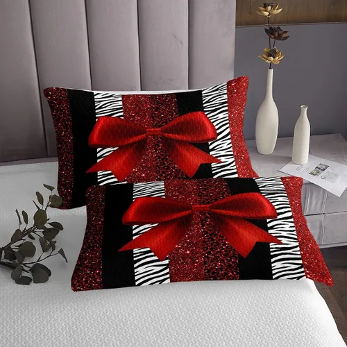 Vista 4 de Juego de colcha con lazo para niños, tamaño individual, diseño de cebra y leopardo con purpurina, decoración de habitación para niñas y mujeres