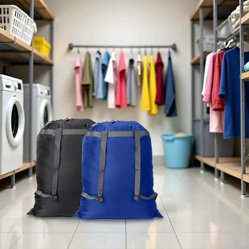 Vista 7 de Paquete de 2 mochilas para lavandería, 27 x 34 pulgadas, bolsa de lavandería resistente con correas para el hombro, cierre de cordón, mochila