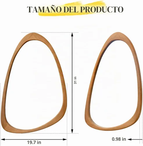 Vista 3 de Wood Asymmetrical Mirror for Decor,19.5x30.5"Organic Irregular Wall Mirrors Marrón