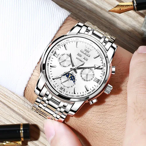 Vista 45 de OLEVS Relojes automáticos para hombre, esqueleto mecánico, de lujo, a la moda, reloj de pulsera luminoso impermeable