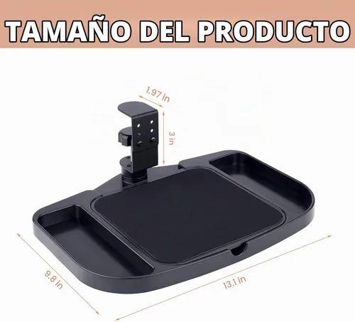Vista 4 de Plataforma de soporte para alfombrilla de mouse con abrazadera, altura ajustable debajo del escritorio, accesorio de extensión de soporte giratorio